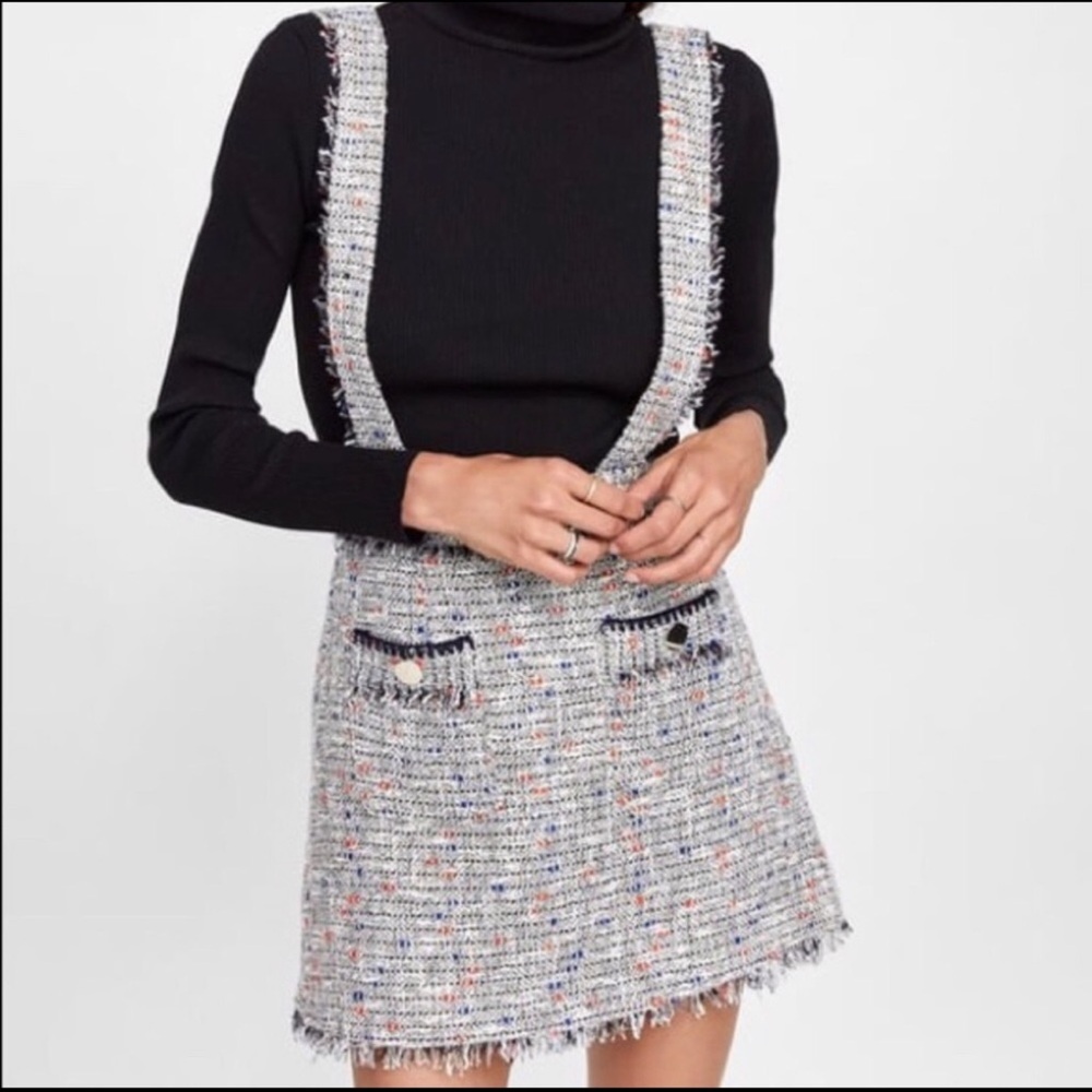 NWT Zara Tweed Mini Skirt with Suspenders - Picture 3 of 12